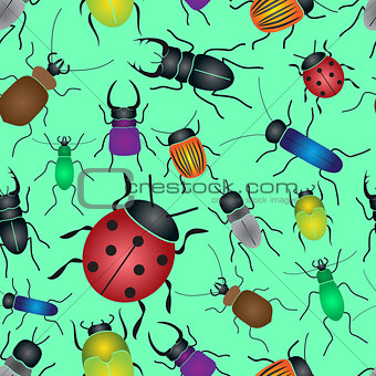 color bugs and beetles green seamless pattern eps10