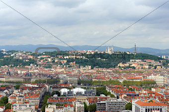 View of Lyon from a hill , France, Europe
