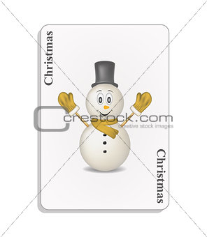 Playing card with smiling snowman and christmas