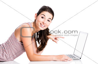 Pointing to a laptop