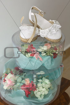 Bridal headdress and baby girl shoes