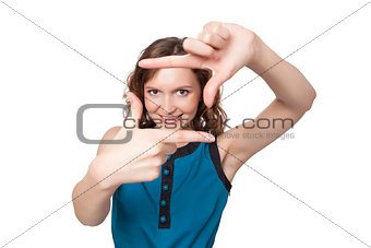 Smiling woman making a frame with fingers 
