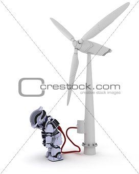 Robot recharging by wind turbine