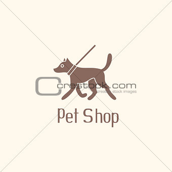 Cute pet shop logo with dog walking on leash