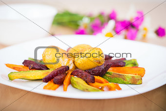 Plate ful of vegetable cooked chips 