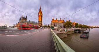 Panorama of Queen Elizabeth Clock Tower and Westminster Palace 
