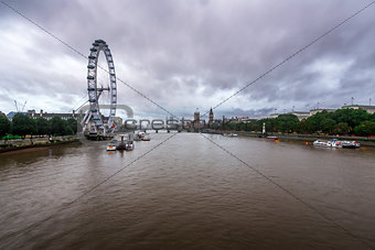 Rainy Weather over River Thames, Westminster Palace and London S