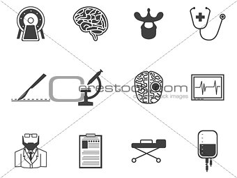 Black vector icons for neurosurgery