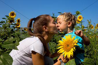 Kid mum in sunflowers