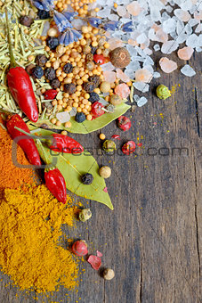 Colorful spices and herbs
