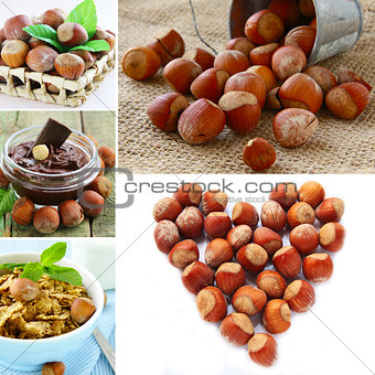 collage hazelnut, chocolate cream and muesli with nuts