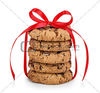 Festive wrapped chocolate pastry cookies isolated on white backg