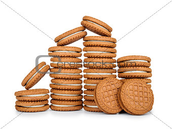 stack of cookies with cream isolated on white background