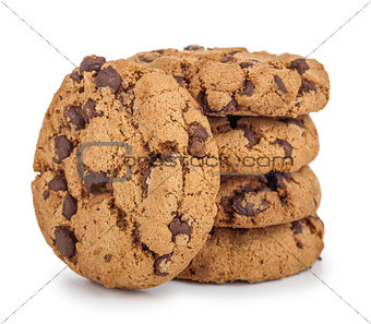 stack of chocolate chip cookies isolated on white background