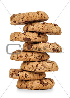 stack of chocolate chip cookies isolated on white background.