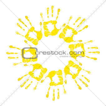 sun of handprints on an isolated white background
