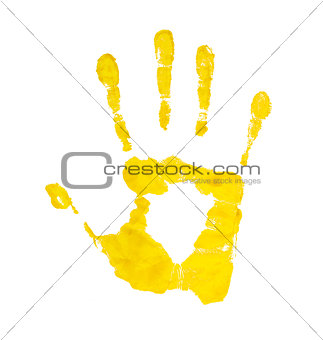 yellow handprint on an isolated white background
