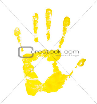lemon yellow handprint on an isolated white background