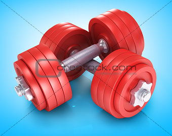 dumbells over white background