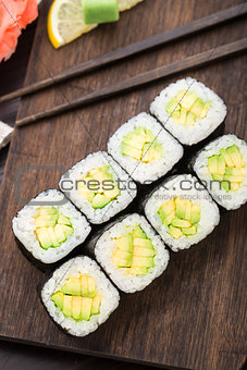 Sushi rolls with avocado