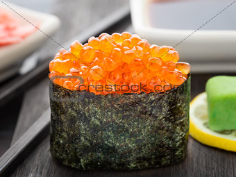 Close up of gunkan sushi