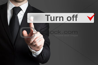 businessman pushing flat button turn off