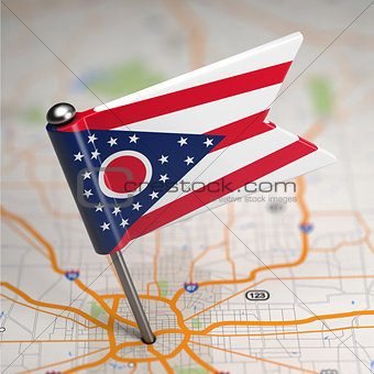 Ohio Small Flag on a Map Background.