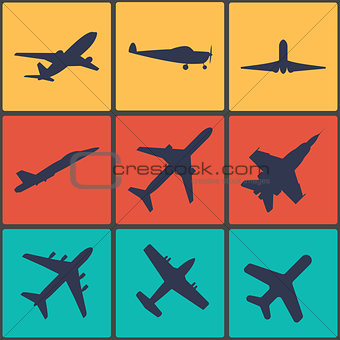 Airplane sign. Plane symbol. Travel icon. Flight flat label.