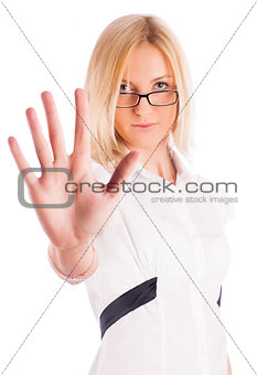 lady making stop gesture