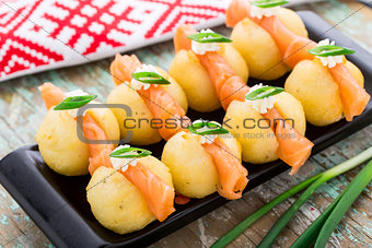Potato gnocchi with salmon