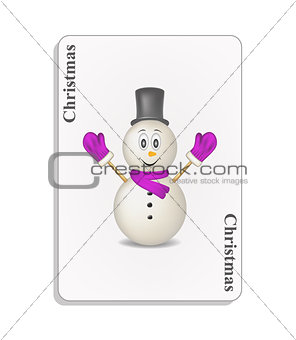 Playing card with smiling snowman and christmas