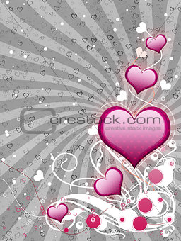 Pink hearts on gray background