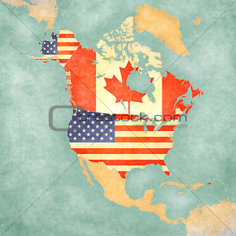 Map of North America - USA and Canada (Vintage Series)