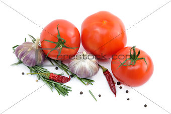 Several vegetables isolated on a white background