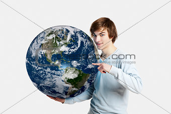 Man holding the planet earth