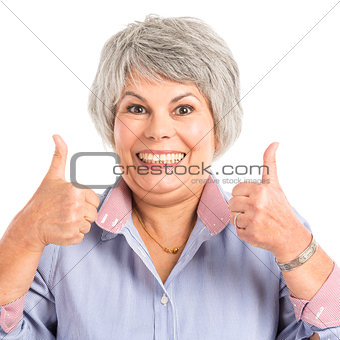 Elderly woman with thumbs up