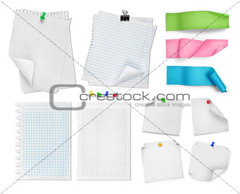 collection of white pages, stickers, paper clips and bookmarks i