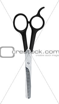 hairdressing scissors on an isolated white background
