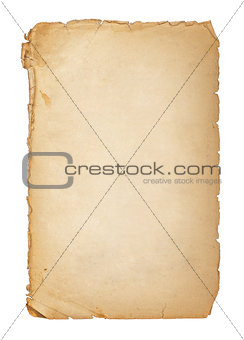 old paper grunge texture, empty yellow page isolated on white ba
