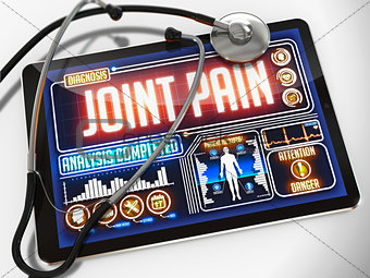 Joint Pain on the Display of Medical Tablet.