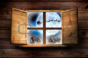 Composite image of window in wooden room