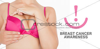 Composite image of closeup of woman performing self breast examination