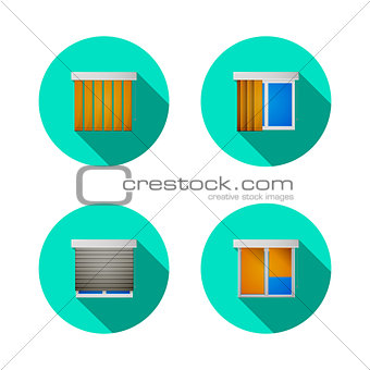 Flat vector icons for windows with louvers
