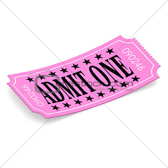 Admit one pink ticket on white background