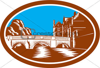 Trinity College Bridge Cambridge Woodcut