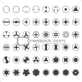 various screw heads silhouette set