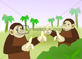 Funny Monkeys with Bananas.