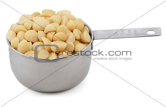 Macadamia nuts in a cup measure