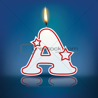 Candle letter A with flame