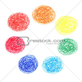 Set of colored spots of wax crayons, isolated on white background